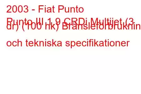 2003 - Fiat Punto
Punto III 1.9 CRDi Multijet (3 dr) (100 hk) Bränsleförbrukning och tekniska specifikationer