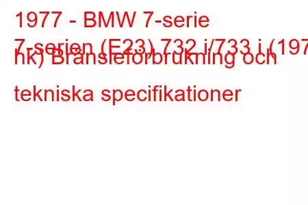 1977 - BMW 7-serie
7-serien (E23) 732 i/733 i (197 hk) Bränsleförbrukning och tekniska specifikationer