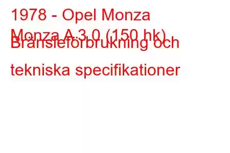 1978 - Opel Monza
Monza A 3.0 (150 hk) Bränsleförbrukning och tekniska specifikationer