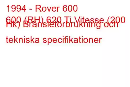 1994 - Rover 600
600 (RH) 620 Ti Vitesse (200 Hk) Bränsleförbrukning och tekniska specifikationer