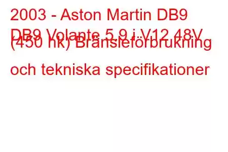 2003 - Aston Martin DB9
DB9 Volante 5.9 i V12 48V (450 hk) Bränsleförbrukning och tekniska specifikationer