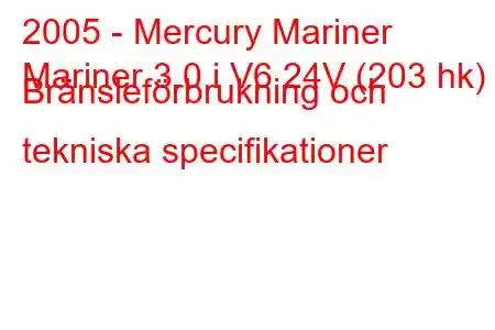 2005 - Mercury Mariner
Mariner 3.0 i V6 24V (203 hk) Bränsleförbrukning och tekniska specifikationer