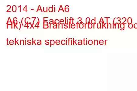 2014 - Audi A6
A6 (C7) Facelift 3.0d AT (320 Hk) 4x4 Bränsleförbrukning och tekniska specifikationer