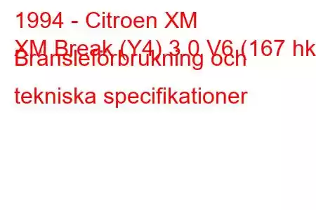 1994 - Citroen XM
XM Break (Y4) 3.0 V6 (167 hk) Bränsleförbrukning och tekniska specifikationer