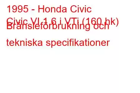 1995 - Honda Civic
Civic VI 1.6 i VTi (160 hk) Bränsleförbrukning och tekniska specifikationer