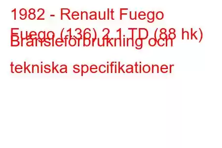 1982 - Renault Fuego
Fuego (136) 2.1 TD (88 hk) Bränsleförbrukning och tekniska specifikationer