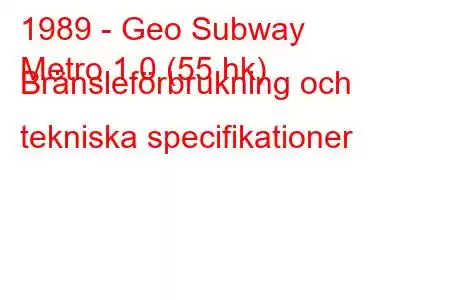 1989 - Geo Subway
Metro 1.0 (55 hk) Bränsleförbrukning och tekniska specifikationer