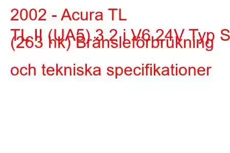 2002 - Acura TL
TL II (UA5) 3.2 i V6 24V Typ S (263 hk) Bränsleförbrukning och tekniska specifikationer