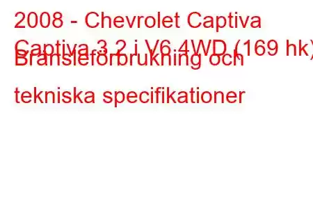 2008 - Chevrolet Captiva
Captiva 3.2 i V6 4WD (169 hk) Bränsleförbrukning och tekniska specifikationer