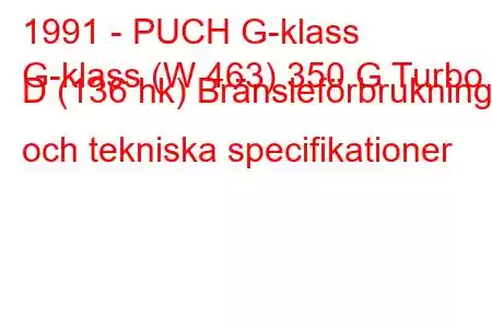 1991 - PUCH G-klass
G-klass (W 463) 350 G Turbo D (136 hk) Bränsleförbrukning och tekniska specifikationer