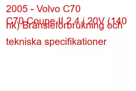 2005 - Volvo C70
C70 Coupe II 2.4 i 20V (140 hk) Bränsleförbrukning och tekniska specifikationer