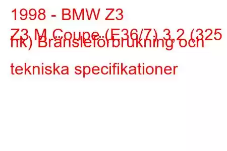 1998 - BMW Z3
Z3 M Coupe (E36/7) 3,2 (325 hk) Bränsleförbrukning och tekniska specifikationer