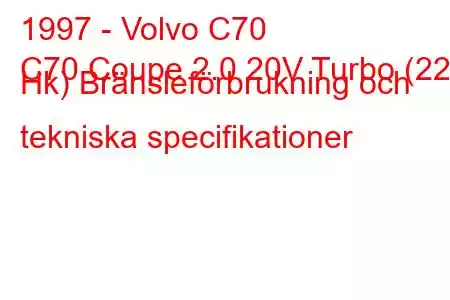 1997 - Volvo C70
C70 Coupe 2.0 20V Turbo (225 Hk) Bränsleförbrukning och tekniska specifikationer