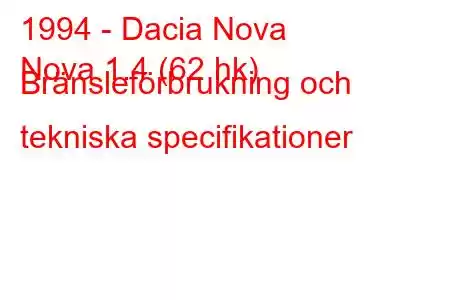 1994 - Dacia Nova
Nova 1.4 (62 hk) Bränsleförbrukning och tekniska specifikationer