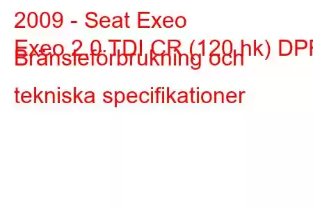 2009 - Seat Exeo
Exeo 2.0 TDI CR (120 hk) DPF Bränsleförbrukning och tekniska specifikationer