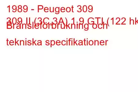 1989 - Peugeot 309
309 II (3C,3A) 1,9 GTI (122 hk) Bränsleförbrukning och tekniska specifikationer