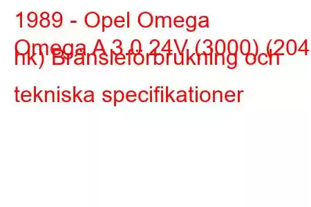 1989 - Opel Omega
Omega A 3.0 24V (3000) (204 hk) Bränsleförbrukning och tekniska specifikationer