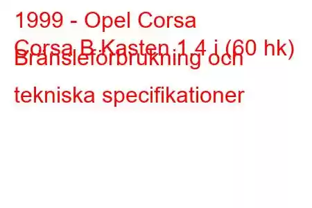 1999 - Opel Corsa
Corsa B Kasten 1.4 i (60 hk) Bränsleförbrukning och tekniska specifikationer