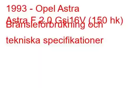 1993 - Opel Astra
Astra F 2.0 Gsi16V (150 hk) Bränsleförbrukning och tekniska specifikationer