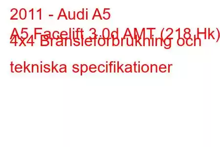 2011 - Audi A5
A5 Facelift 3.0d AMT (218 Hk) 4x4 Bränsleförbrukning och tekniska specifikationer