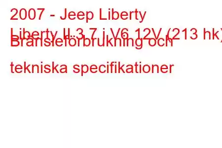 2007 - Jeep Liberty
Liberty II 3.7 i V6 12V (213 hk) Bränsleförbrukning och tekniska specifikationer