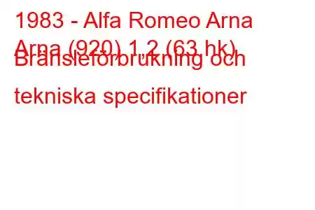 1983 - Alfa Romeo Arna
Arna (920) 1,2 (63 hk) Bränsleförbrukning och tekniska specifikationer