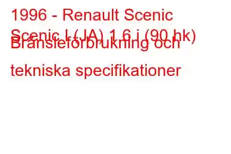 1996 - Renault Scenic
Scenic I (JA) 1,6 i (90 hk) Bränsleförbrukning och tekniska specifikationer