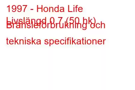 1997 - Honda Life
Livslängd 0,7 (50 hk) Bränsleförbrukning och tekniska specifikationer