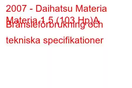 2007 - Daihatsu Materia
Materia 1,5 (103 Hp)A Bränsleförbrukning och tekniska specifikationer