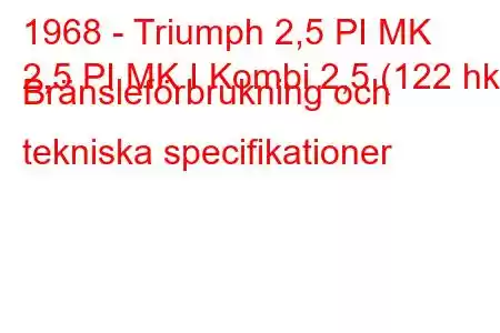 1968 - Triumph 2,5 PI MK
2,5 PI MK I Kombi 2,5 (122 hk) Bränsleförbrukning och tekniska specifikationer