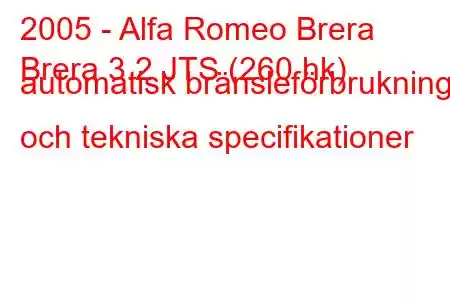 2005 - Alfa Romeo Brera
Brera 3.2 JTS (260 hk) automatisk bränsleförbrukning och tekniska specifikationer