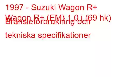 1997 - Suzuki Wagon R+
Wagon R+ (EM) 1,0 i (69 hk) Bränsleförbrukning och tekniska specifikationer