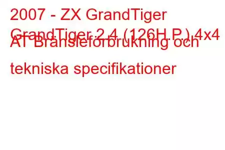2007 - ZX GrandTiger
GrandTiger 2.4 (126H.P.) 4x4 AT Bränsleförbrukning och tekniska specifikationer