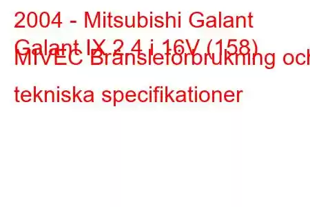 2004 - Mitsubishi Galant
Galant IX 2.4 i 16V (158) MIVEC Bränsleförbrukning och tekniska specifikationer