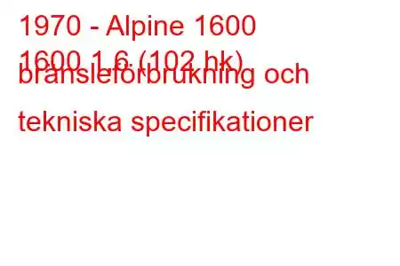 1970 - Alpine 1600
1600 1,6 (102 hk) bränsleförbrukning och tekniska specifikationer