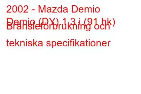 2002 - Mazda Demio
Demio (DY) 1,3 i (91 hk) Bränsleförbrukning och tekniska specifikationer