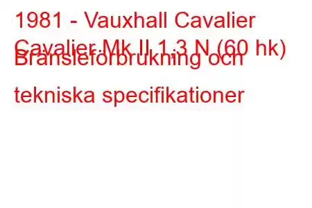 1981 - Vauxhall Cavalier
Cavalier Mk II 1,3 N (60 hk) Bränsleförbrukning och tekniska specifikationer