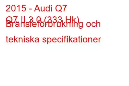 2015 - Audi Q7
Q7 II 3.0 (333 Hk) Bränsleförbrukning och tekniska specifikationer