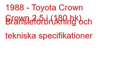 1988 - Toyota Crown
Crown 2,5 i (180 hk) Bränsleförbrukning och tekniska specifikationer