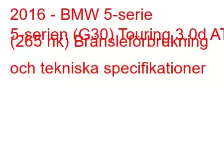 2016 - BMW 5-serie
5-serien (G30) Touring 3.0d AT (265 hk) Bränsleförbrukning och tekniska specifikationer