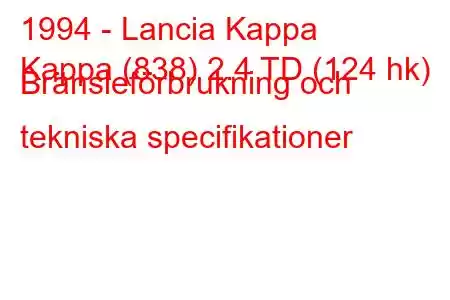 1994 - Lancia Kappa
Kappa (838) 2.4 TD (124 hk) Bränsleförbrukning och tekniska specifikationer