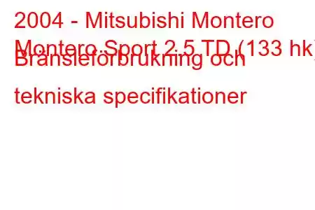 2004 - Mitsubishi Montero
Montero Sport 2.5 TD (133 hk) Bränsleförbrukning och tekniska specifikationer