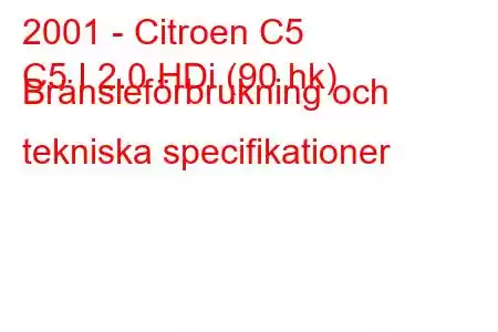 2001 - Citroen C5
C5 I 2.0 HDi (90 hk) Bränsleförbrukning och tekniska specifikationer