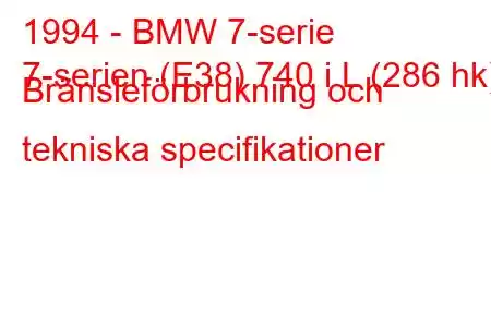 1994 - BMW 7-serie
7-serien (E38) 740 i L (286 hk) Bränsleförbrukning och tekniska specifikationer