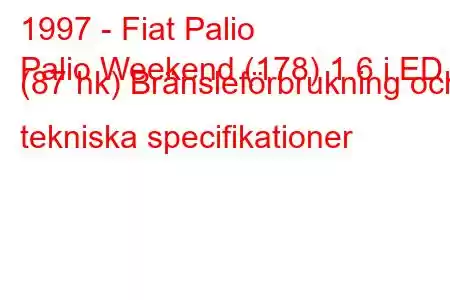 1997 - Fiat Palio
Palio Weekend (178) 1.6 i ED (87 hk) Bränsleförbrukning och tekniska specifikationer