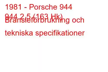 1981 - Porsche 944
944 2,5 (163 Hk) Bränsleförbrukning och tekniska specifikationer