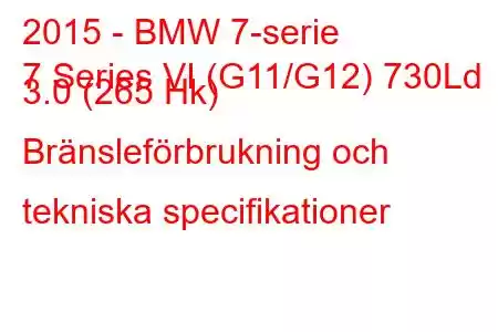 2015 - BMW 7-serie
7 Series VI (G11/G12) 730Ld 3.0 (265 Hk) Bränsleförbrukning och tekniska specifikationer