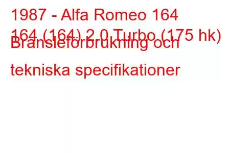 1987 - Alfa Romeo 164
164 (164) 2.0 Turbo (175 hk) Bränsleförbrukning och tekniska specifikationer