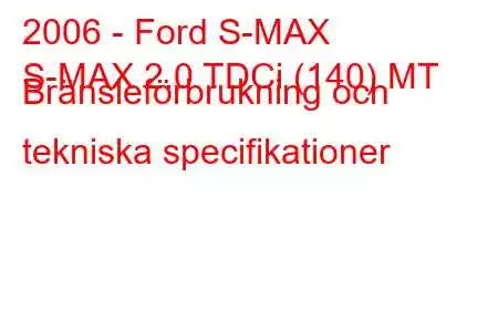 2006 - Ford S-MAX
S-MAX 2.0 TDCi (140) MT Bränsleförbrukning och tekniska specifikationer