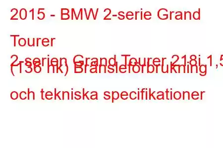 2015 - BMW 2-serie Grand Tourer
2-serien Grand Tourer 218i 1,5 (136 hk) Bränsleförbrukning och tekniska specifikationer